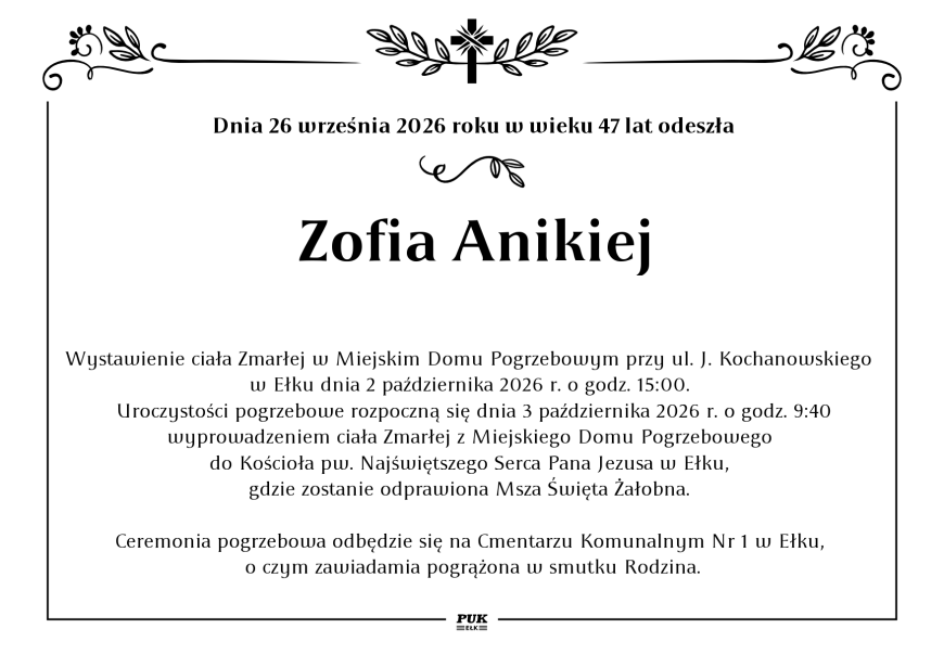 Zofia Anikiej - nekrolog